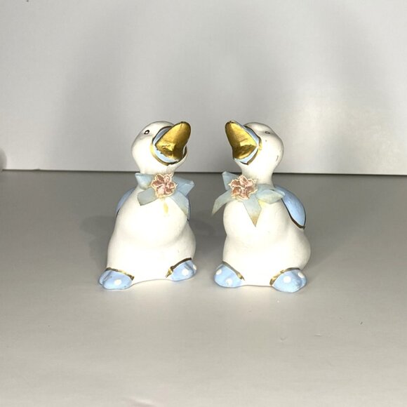 Vintage Ceramic Duck Salt & Pepper Shakers with Ribbon around neck - Picture 1 of 6